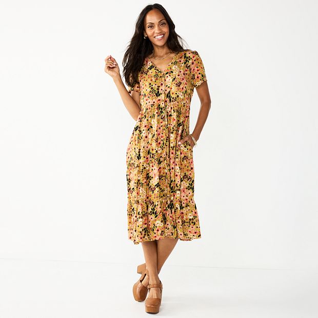 Petite Sonoma Goods For Life® Button Front Tiered Midi Dress