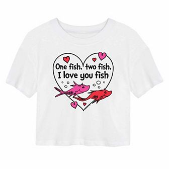 Juniors' Dr. Seuss Valentine's Day Two Fish Cropped Tee