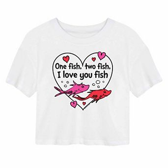 Juniors' Dr. Seuss Valentine's Day Two Fish Cropped Tee