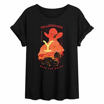 Juniors' Yellowstone Collage Oversized Tee
