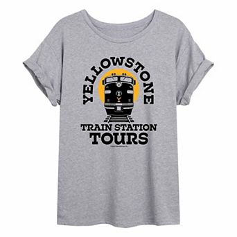 Juniors' Yellowstone Train Oversized Graphic Tee