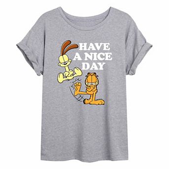 Juniors' Garfield "Have A Nice Day" Oversized Tee