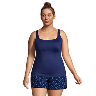 Plus Size Lands' End DDD-Cup UPF 50 Squareneck Underwire Tankini Swim Top