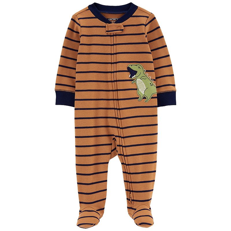 Baby Boy Carters Striped Dino 2-Way Zip Cotton Sleep & Play, Infant Boys,