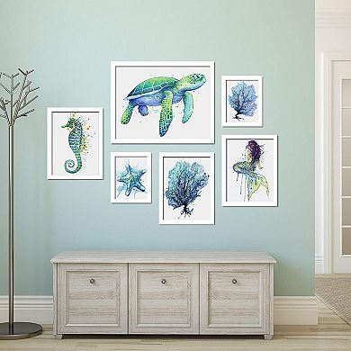 Americanflat Coastal Watercolor Framed Wall Art 6-piece Set
