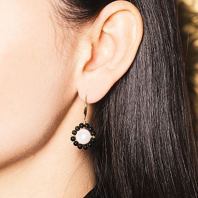 Jewelmak 14k Gold Freshwater Cultured Pearl & Black Onyx Flower Leverback Earrings
