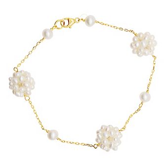 Jewelmak 14k Gold Freshwater Cultured Pearl Popcorn Station Bracelet