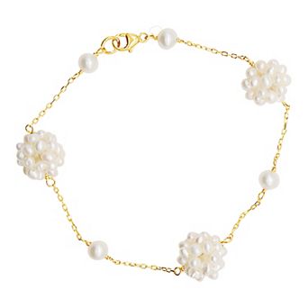 Jewelmak 14k Gold Freshwater Cultured Pearl Popcorn Station Bracelet