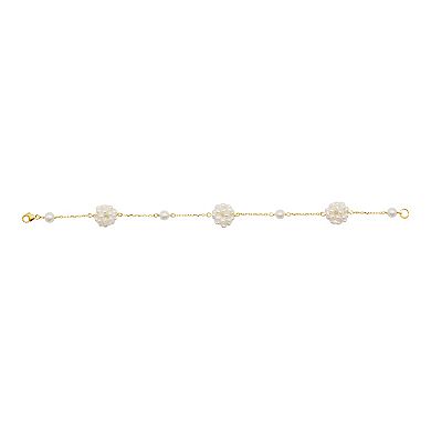 Jewelmak 14k Gold White Freshwater Cultured Pearl Popcorn Station Bracelet