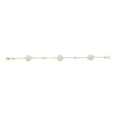 Jewelmak 14k Gold White Freshwater Cultured Pearl Popcorn Station Bracelet