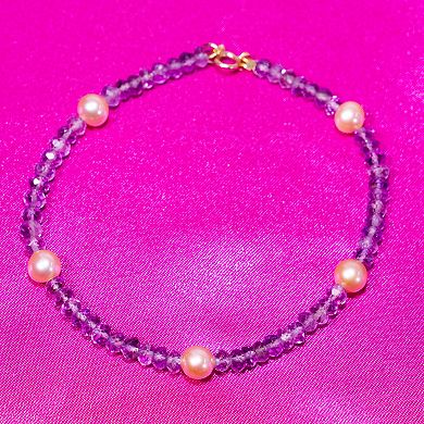 Jewelmak 14k Gold Amethyst & Pink Freshwater Cultured Pearl Bracelet