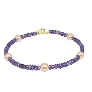 Jewelmak 14k Gold Amethyst & Pink Freshwater Cultured Pearl Bracelet