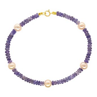 Jewelmak 14k Gold African Amethyst & Pink Freshwater Cultured Pearl Bracelet