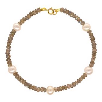 Jewelmak 14k Gold Labradorite & Freshwater Cultured Pearl Bracelet