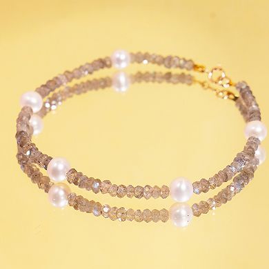 Jewelmak 14k Gold Labradorite & Freshwater Cultured Pearl Bracelet