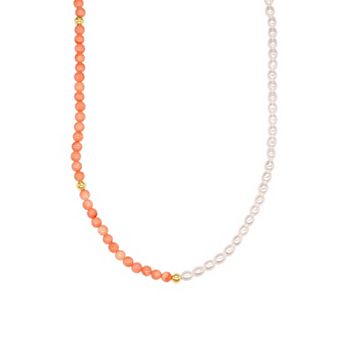 Jewelmak 14k Gold Freshwater Cultured Pearl & Pink Coral Necklace