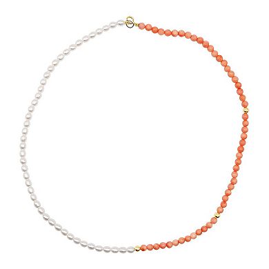 Jewelmak 14k Gold Freshwater Cultured Pearl & Pink Coral Necklace