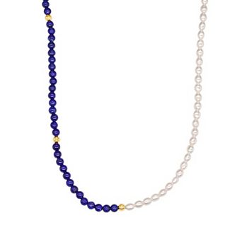 Jewelmak 14k Gold Freshwater Cultured Pearl & Lapis Lazuli Necklace