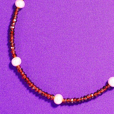 Jewelmak 14k Gold Garnet & Pink Freshwater Cultured Pearl Anklet