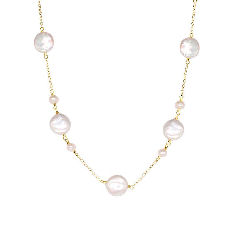 Jewelmak 14k Gold Freshwater Cultured Pearl Coin Station Necklace, Womens