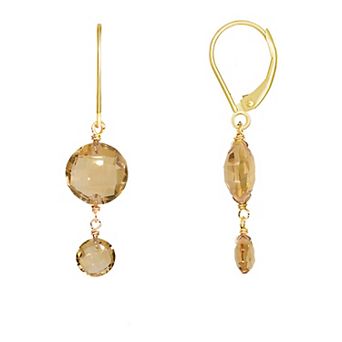 Jewelmak 14k Gold Citrine Double Coin Leverback Earrings