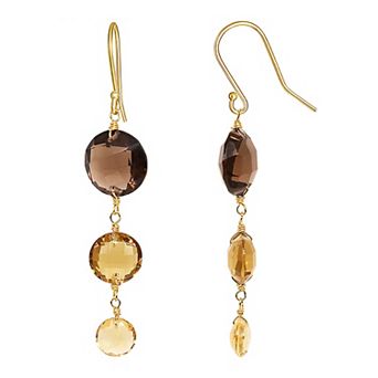 Jewelmak 14k Gold Smoky Quartz & Citrine Coin Drop Earrings