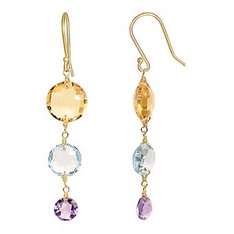 Jewelmak 14k Gold Citrine, Blue Topaz & Amethyst Triple Coin Drop Earrings