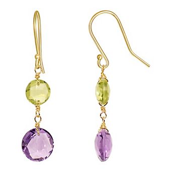 Jewelmak 14k Gold Peridot & Amethyst Coin Drop Earrings