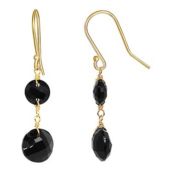 Jewelmak 14k Gold Black Onyx Double Coin Drop Earrings
