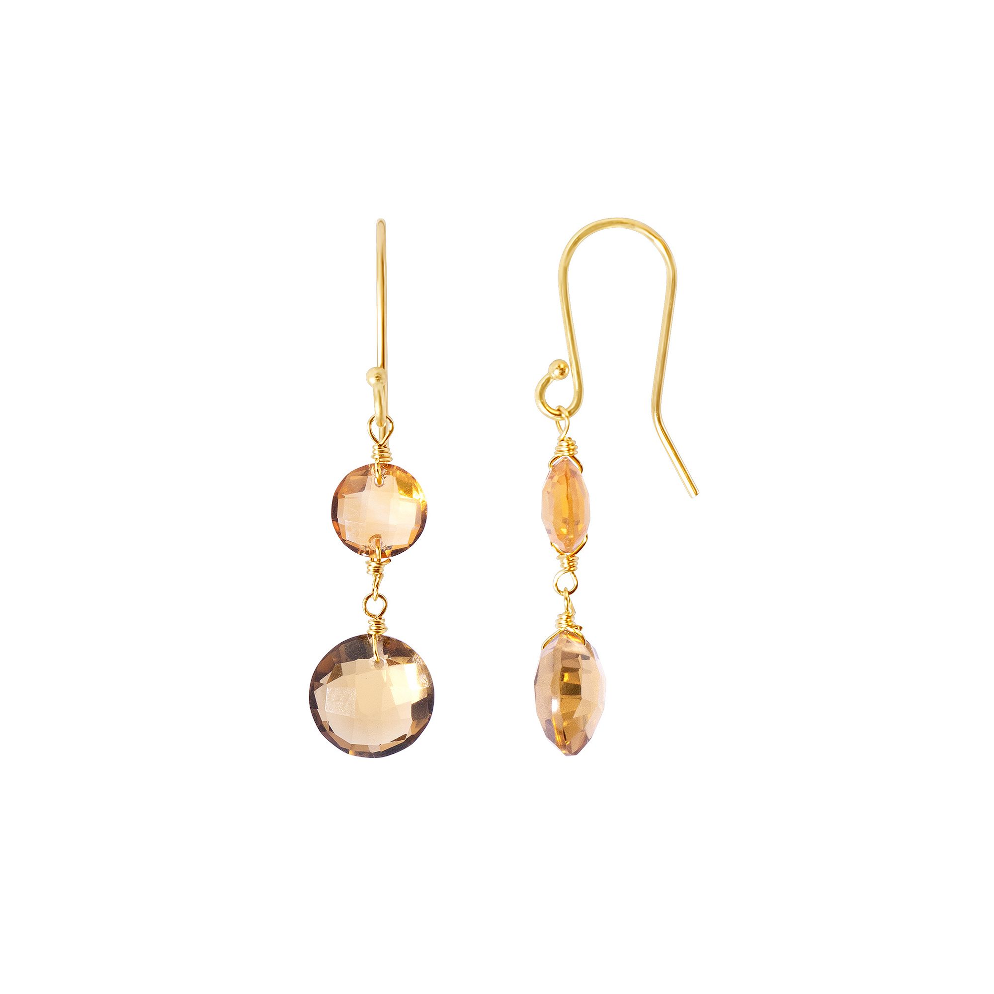 Jewelmak 14k Gold Citrine & Whiskey Quartz Coin Drop Earrings, Womens