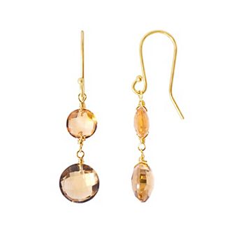 Jewelmak 14k Gold Citrine & Whiskey Quartz Coin Drop Earrings