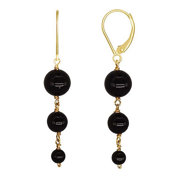 Jewelmak 14k Gold Black Onyx Graduated Ball Leverback Earrings