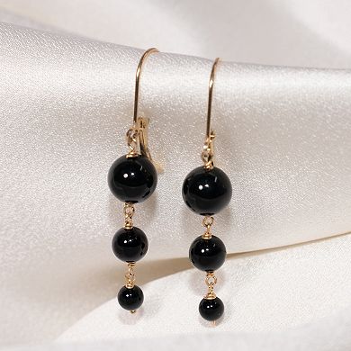Jewelmak 14k Gold Black Onyx Graduated Ball Drop Leverback Earrings