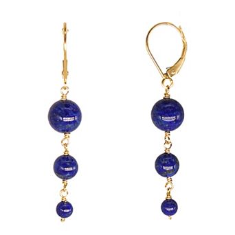 Jewelmak 14k Gold Lapis Lazuli Graduated Ball Drop Leverback Earrings