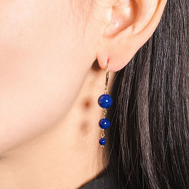 Jewelmak 14k Gold Lapis Lazuli Graduated Ball Drop Leverback Earrings