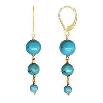 Jewelmak 14k Gold Turquoise Graduated Ball Drop Leverback Earrings
