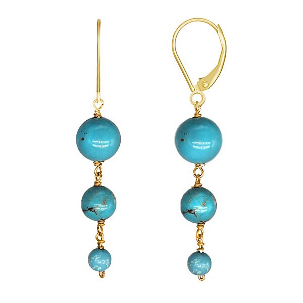 Jewelmak 14k Gold Turquoise Graduated Ball Drop Leverback Earrings