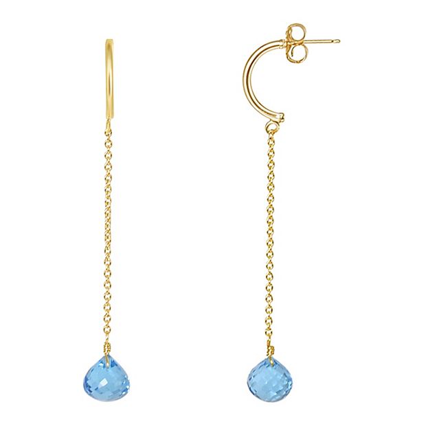 Jewelmak 14k Gold Swiss Blue Topaz Chain Drop Earrings