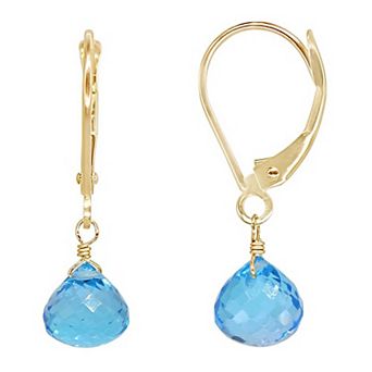 Jewelmak 14k Gold Swiss Blue Topaz Onion Bead Leverback Earrings