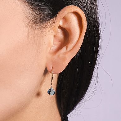 Jewelmak 14k Gold Swiss Blue Topaz Onion Bead Leverback Earrings