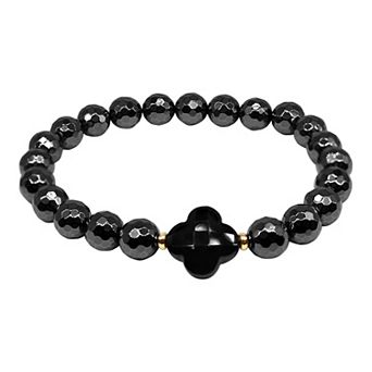 Jewelmak 14k Gold Hematite & Black Onyx Stretch Bracelet