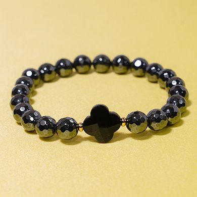 Jewelmak 14k Gold Hematite & Black Onyx Stretch Bracelet