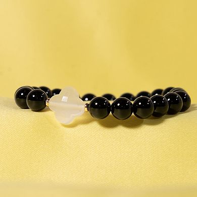 Jewelmak 14k Gold Black Onyx & Moonstone Stretch Bracelet
