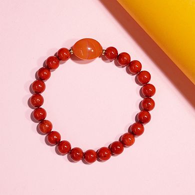 Jewelmak 14k Gold Red Coral & Carnelian Nugget Stretch Bracelet