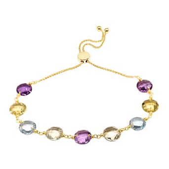 Jewelmak 14k Gold Gemstone Coin Adjustable Bracelet