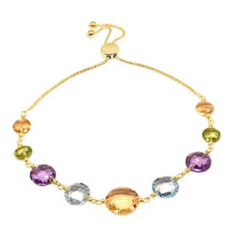 Jewelmak 14k Gold Gemstone Graduated Coin Adjustable Bracelet