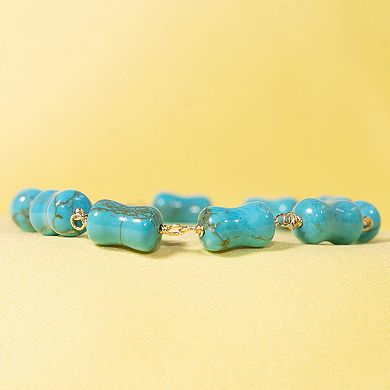 Jewelmak 14k Gold Turquoise Dog Bone Bracelet