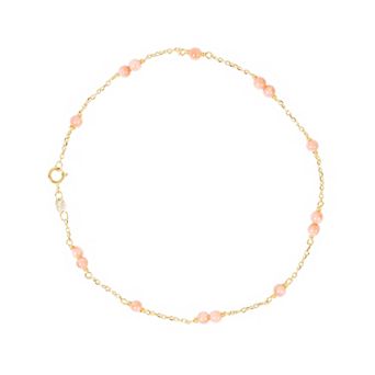 Jewelmak 14k Gold Pink Coral Anklet