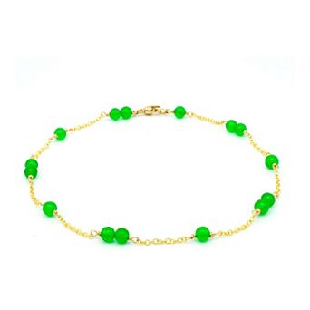 Jewelmak 14k Gold Green Jade Station Anklet