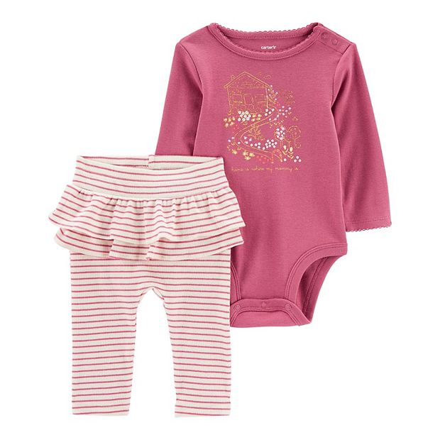 Carter's Two Piece Bodysuit Pant Set Pink 6M